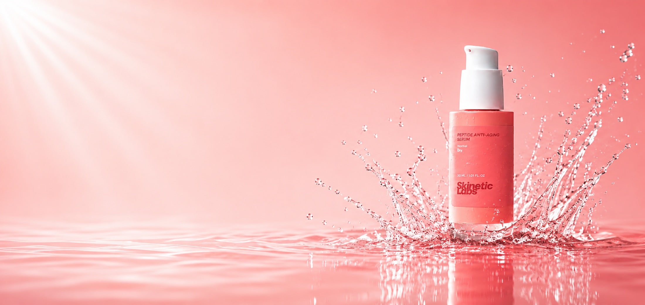 Skinetic Labs Peptide Anti-Aging Serum in a pink water splash