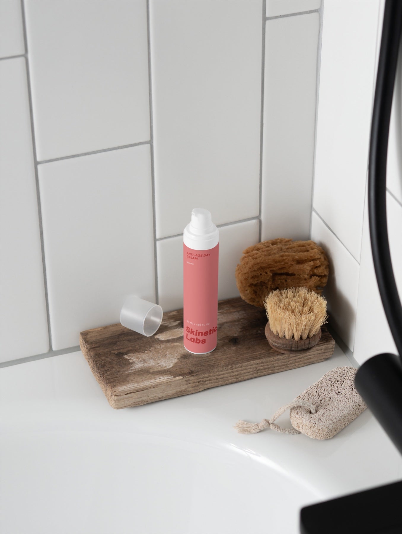 Skinetic Labs daily cream in a bathroom ritual setting
